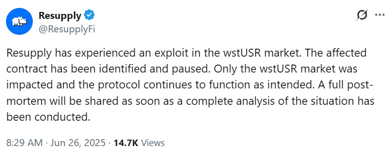 Resupply协议安全公告截图