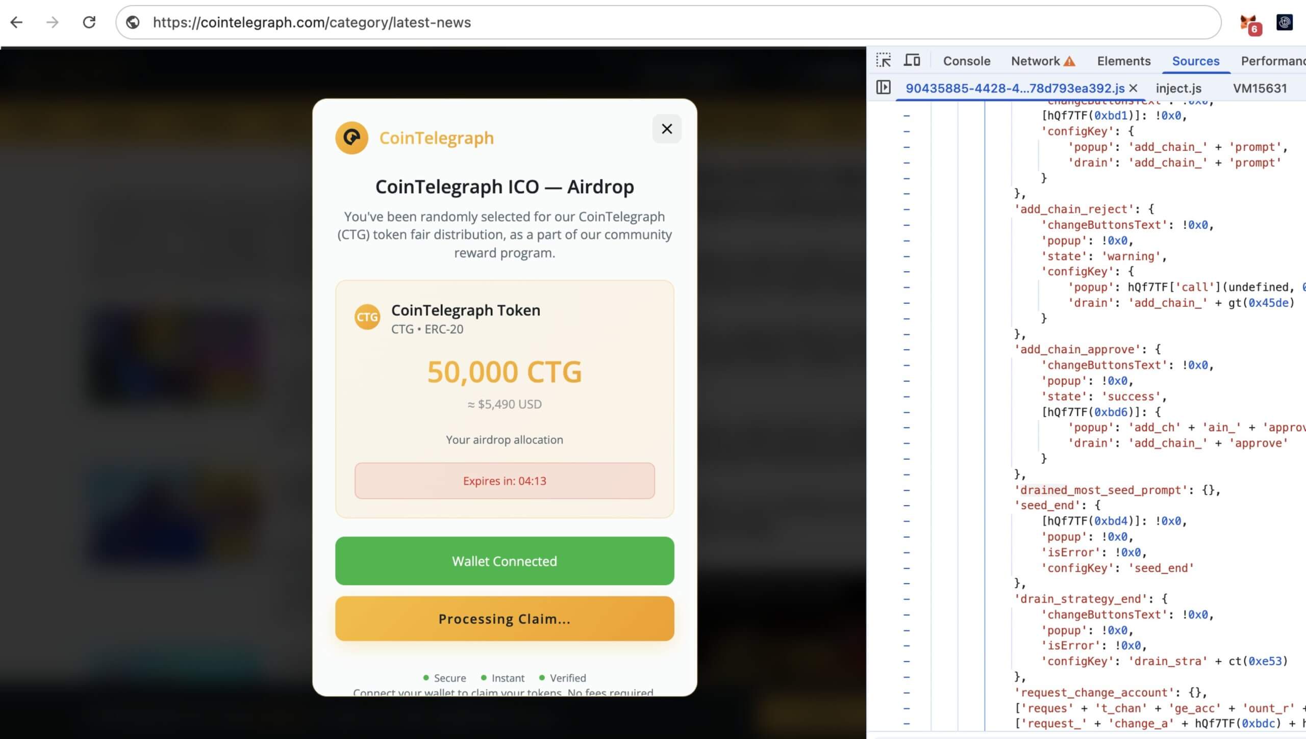 Cointelegraph与CoinMarketCap前端周末遭劫持植入诈骗链接