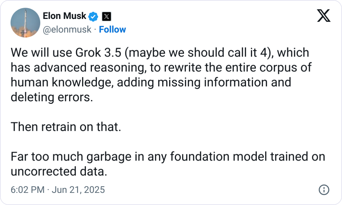 马斯克关于Grok AI的声明
