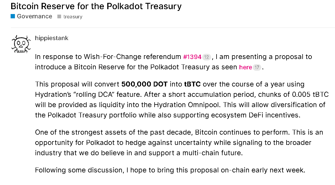 波卡（Polkadot）社区争议：50万枚DOT兑换比特币（BTC）储备计划引发分歧