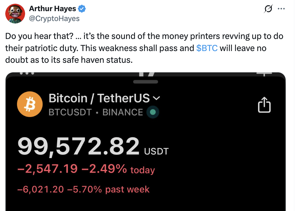 比特币(BTC)跌破9.9万美元：地缘政治风险引发市场恐慌 周一反弹难改看跌情绪