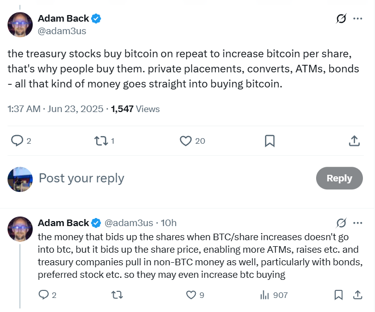Adam Back：比特币（BTC）财库趋势如何成为加密投机者的新山寨季机会