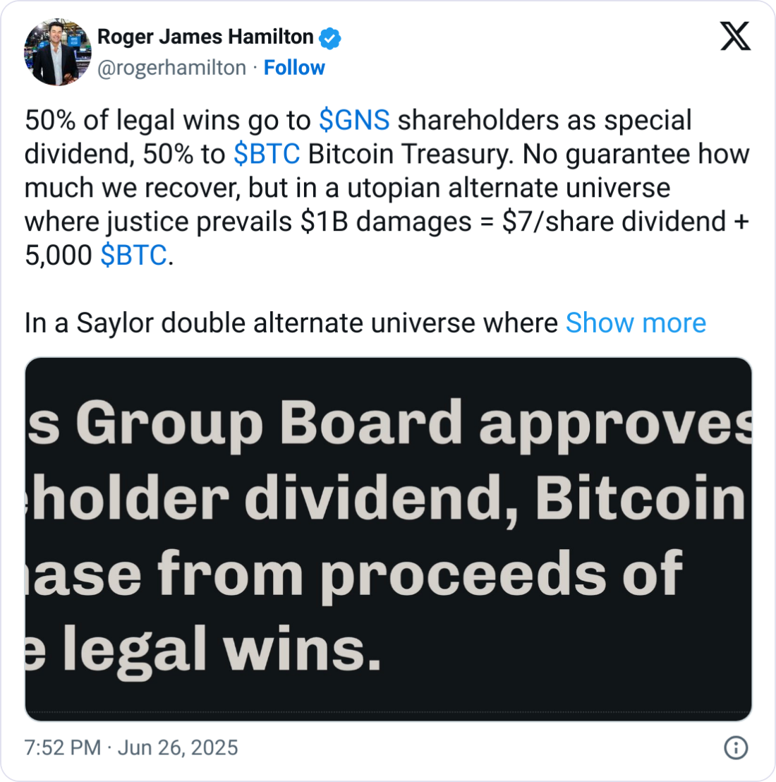 Genius Group拟分配十亿美元诉讼收益 大举增持比特币（BTC）推动加密投资