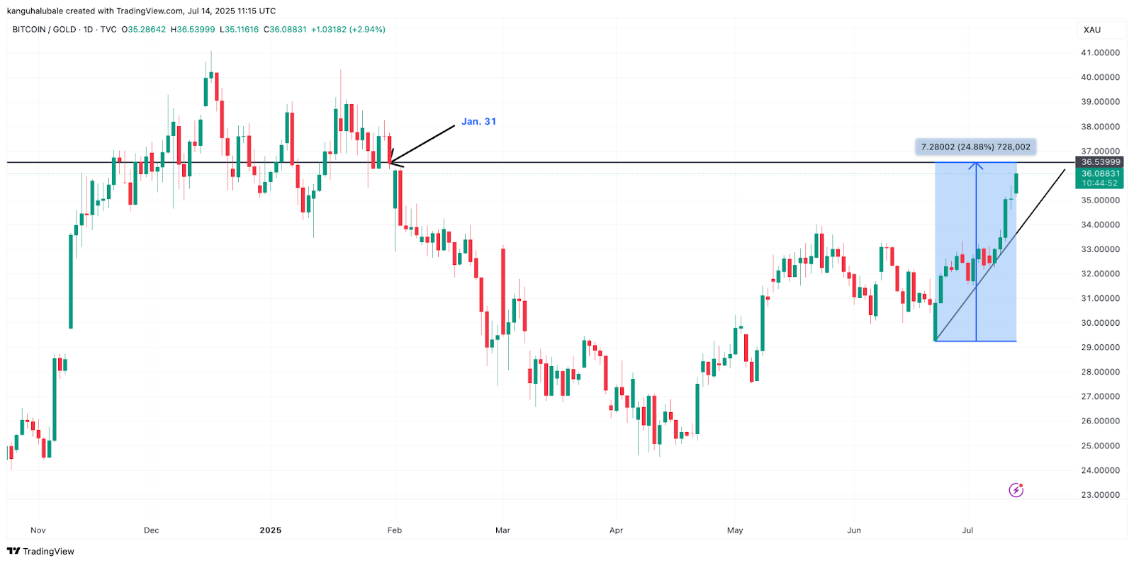 2025年比特币(BTC)价格预测：涨幅将超越黄金 展现强劲上涨势头