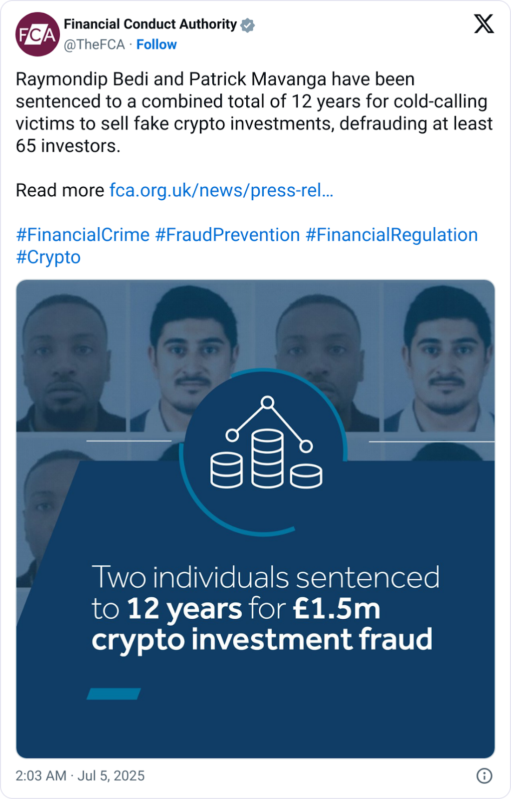 英国两男子因200万美元加密货币电话诈骗案获刑