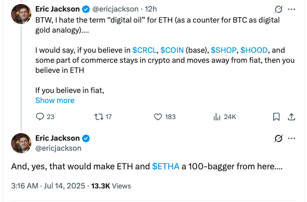 "EMJ资本预测：以太坊(ETH)长期或涨至150万美元，下一个百倍币？"