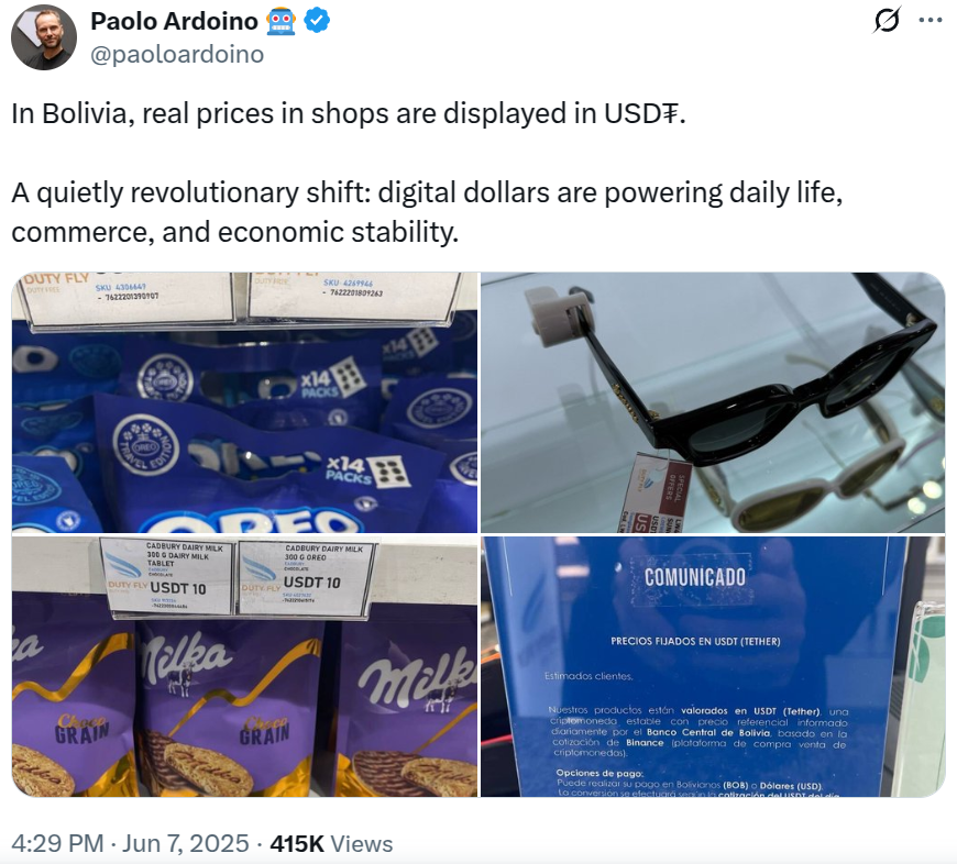 玻利维亚商家使用USDT标价商品