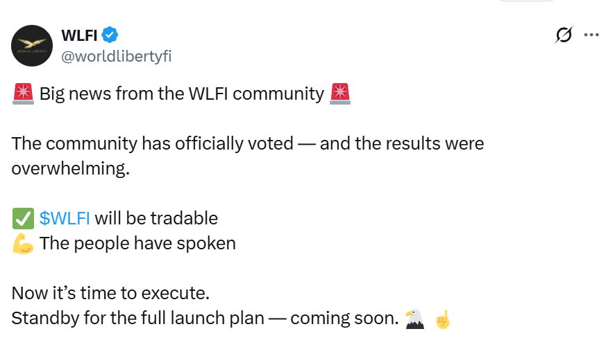 特朗普支持的World Liberty Financial代币(WLFI)即将上线交易所