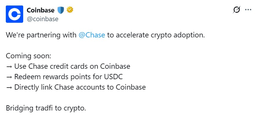 摩根大通与Coinbase合作：客户现可直接购买加密货币