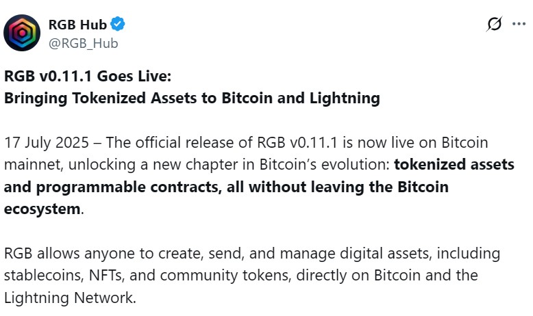 RGB协议比特币主网上线
