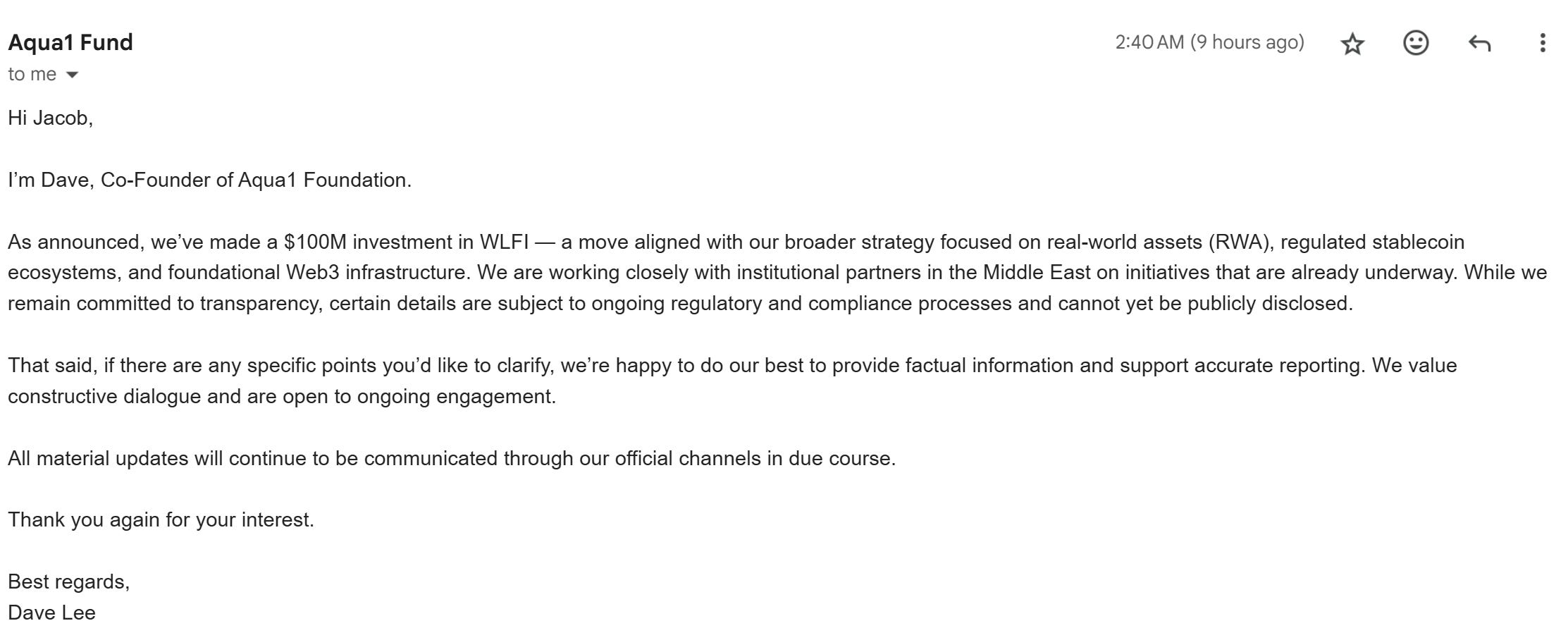 Aqua1投资者WLF避谈Web3Port关联 关键问题未正面回应