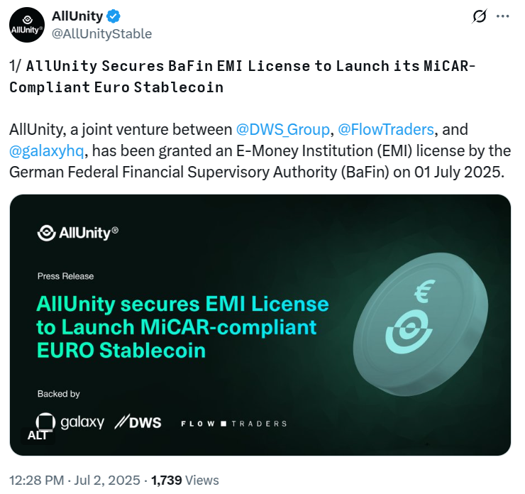 DWS与德意志银行获批推出欧元稳定币 监管绿灯助力区块链金融创新