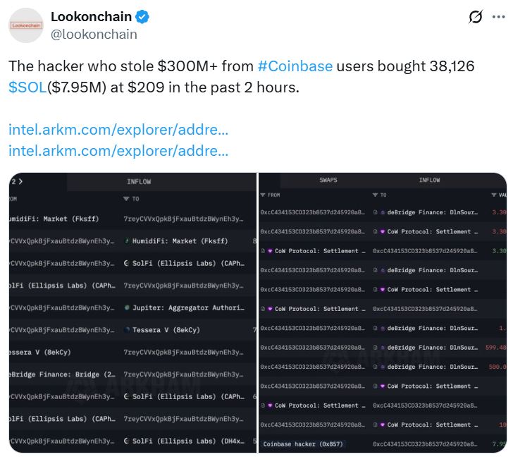 Coinbase黑客购买SOL交易记录