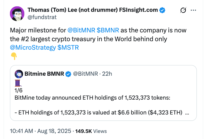 BitMine以太坊持仓增长趋势图