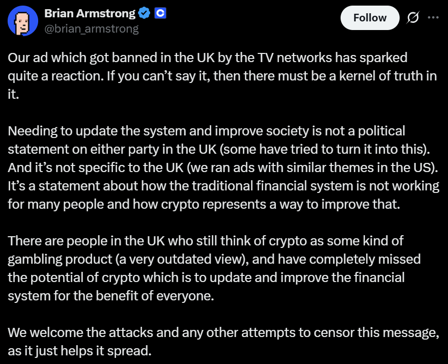 Coinbase加强英国游说策略 抨击美国加密监管环境