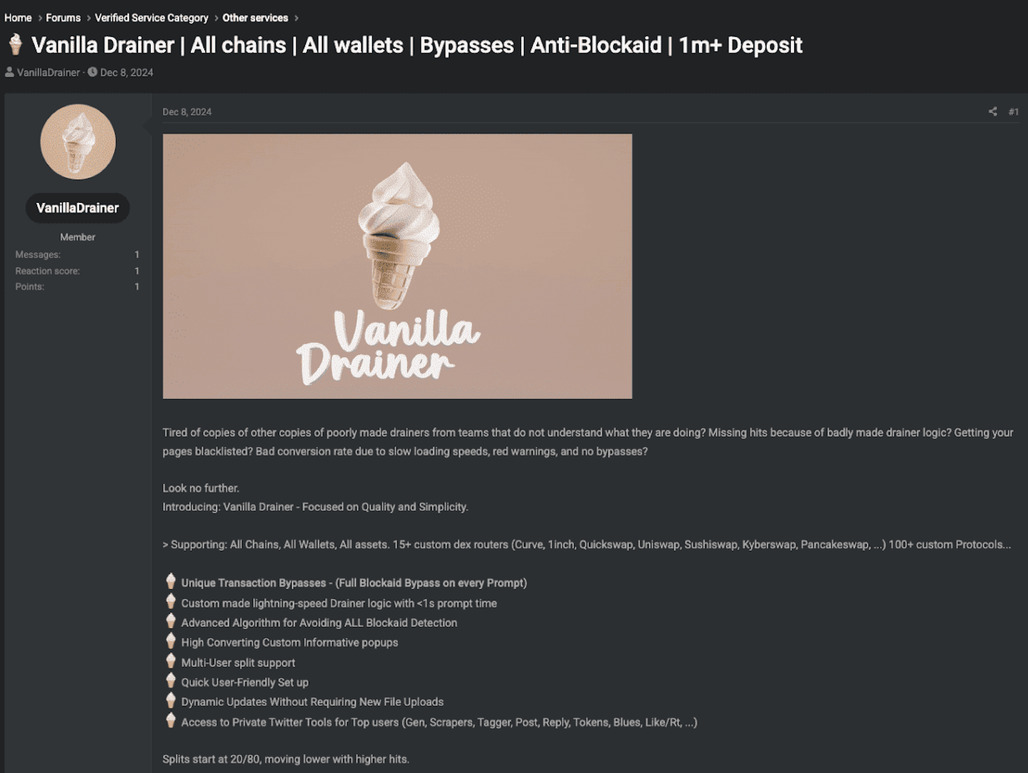 警惕Vanilla Drainer：三周盗取500万美元的新兴加密诈骗服务