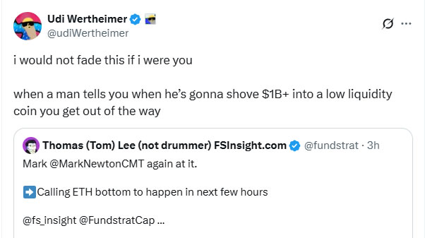 Tom Lee预测以太坊即将触底，BitMine逢低买入4871枚ETH，市场走势分析