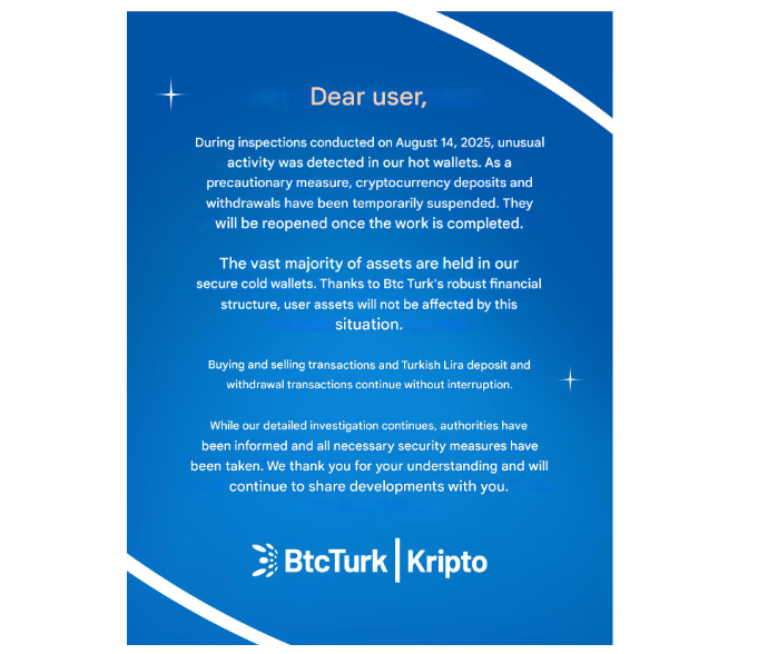 BtcTurk暂停提现：疑似4800万美元加密货币被盗事件调查