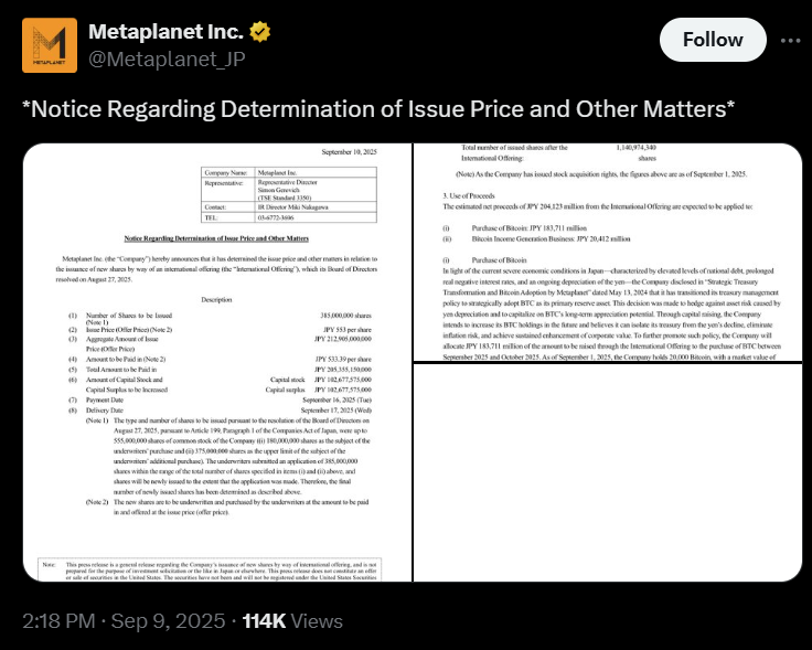 Metaplanet比特币策略与股票发行