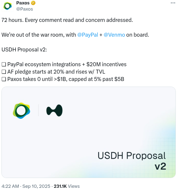 Paxos升级USDH稳定币策略：携手PayPal与Venmo实现无缝整合
