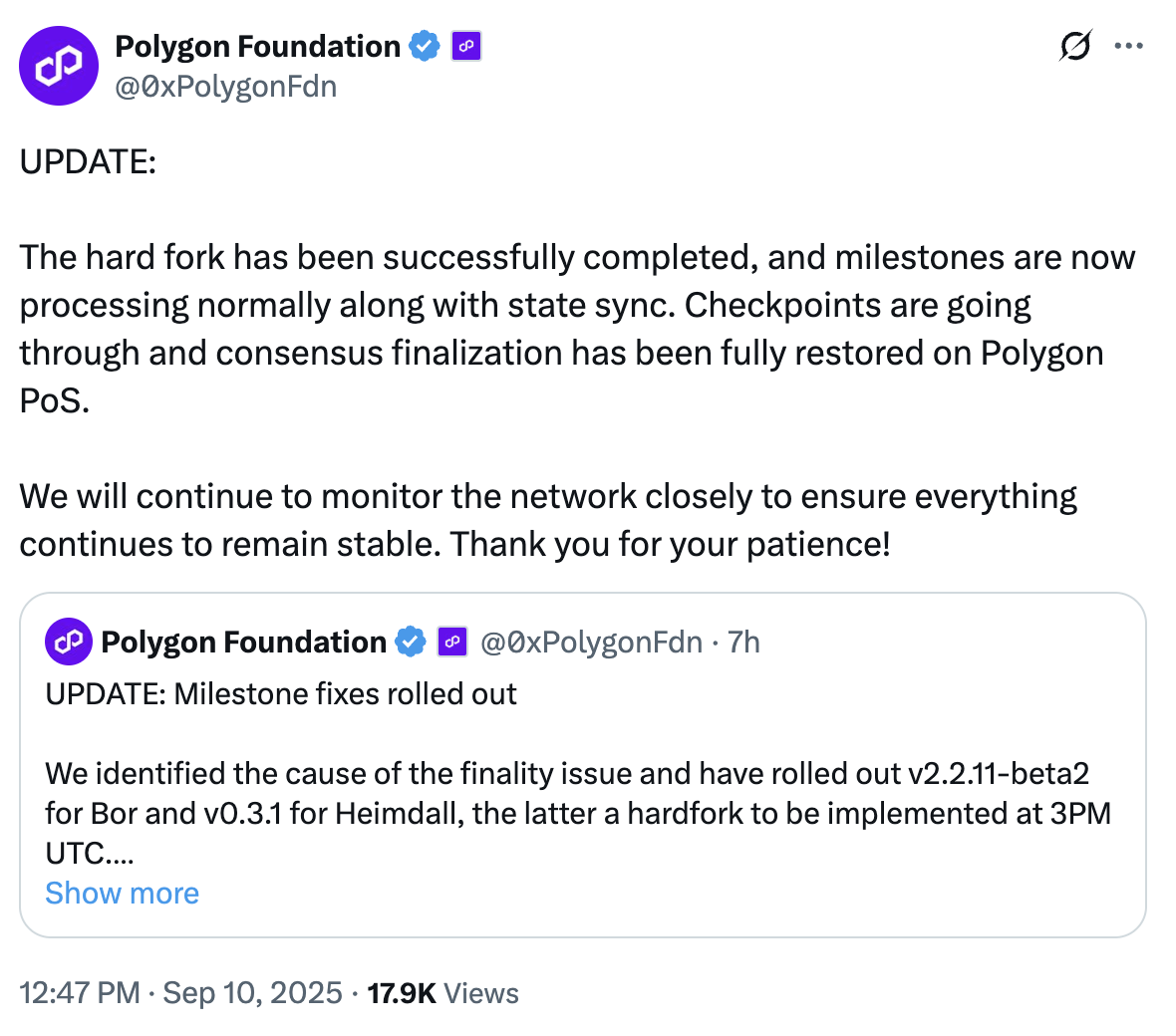 Polygon修复RPC节点漏洞：网络共识已全面恢复，提升区块链安全性