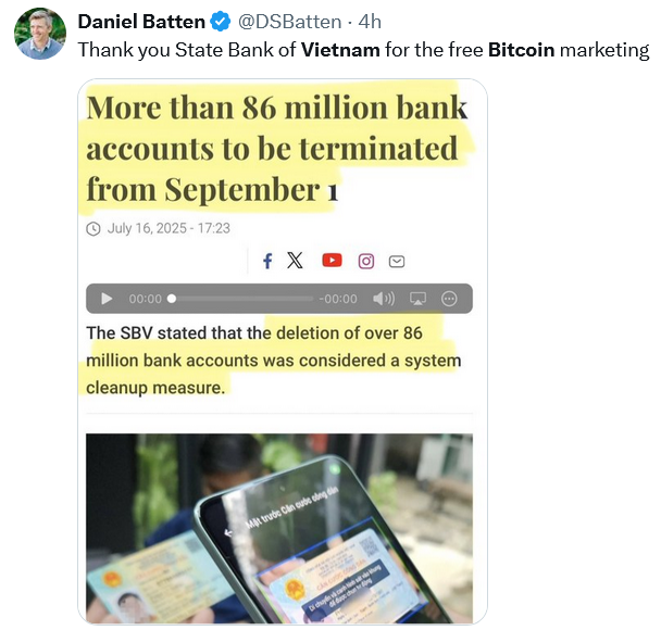 为什么选择比特币（BTC）？越南关闭8600万未认证银行账户的启示
