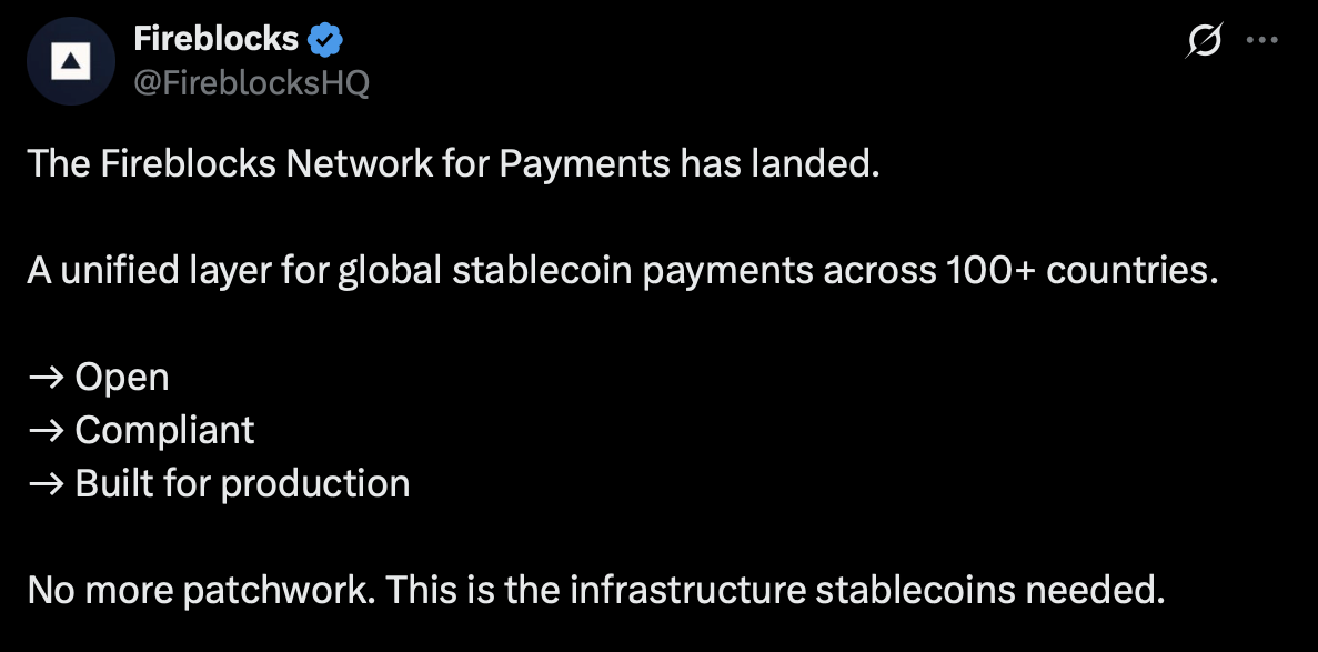Fireblocks稳定币支付网络示意图
