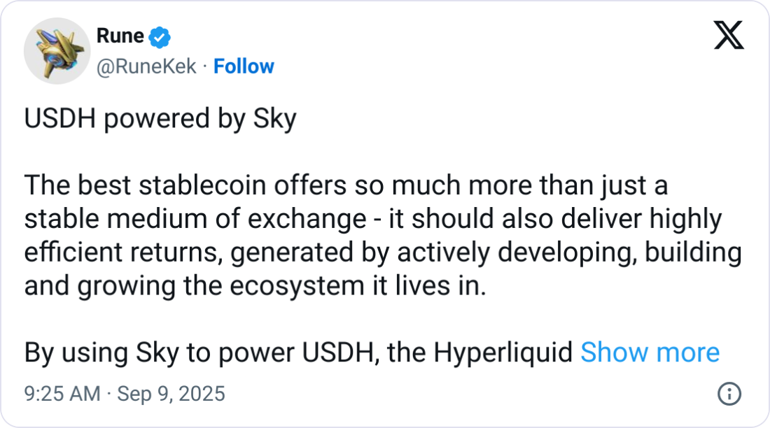 Sky竞购Hyperliquid：推动USDH稳定币发行，加入加密市场角逐