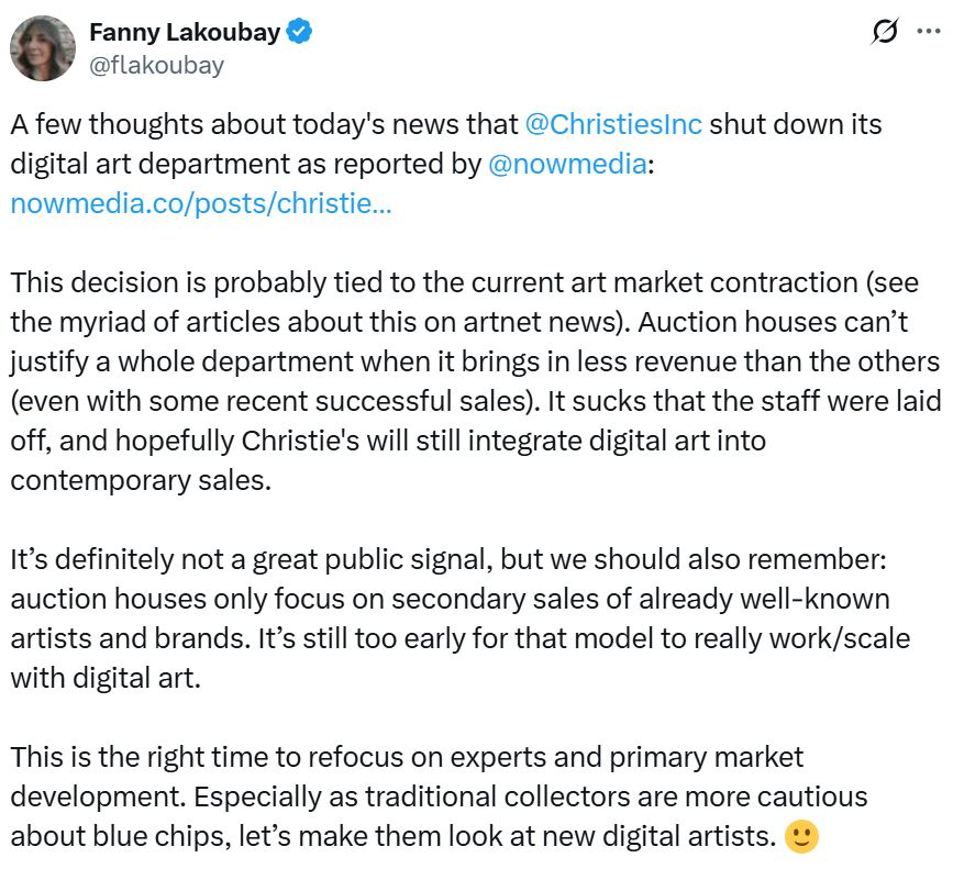 Fanny Lakoubay评论佳士得NFT部门调整