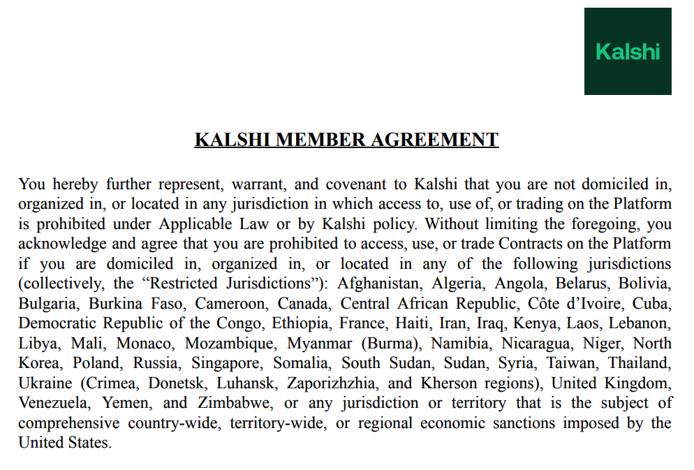 Kalshi预测市场受限国家列表