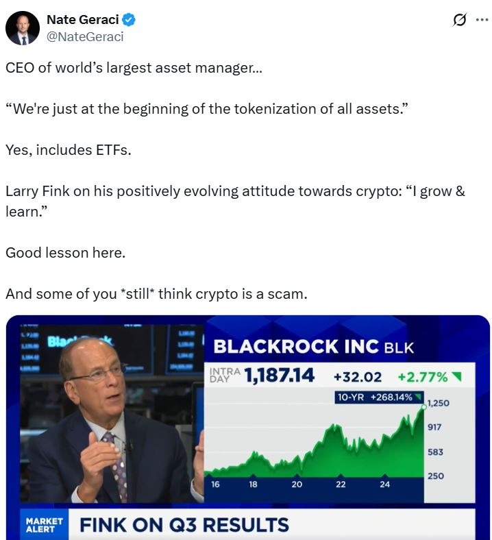 贝莱德CEO：代币化将开启新一轮机遇，重塑金融未来