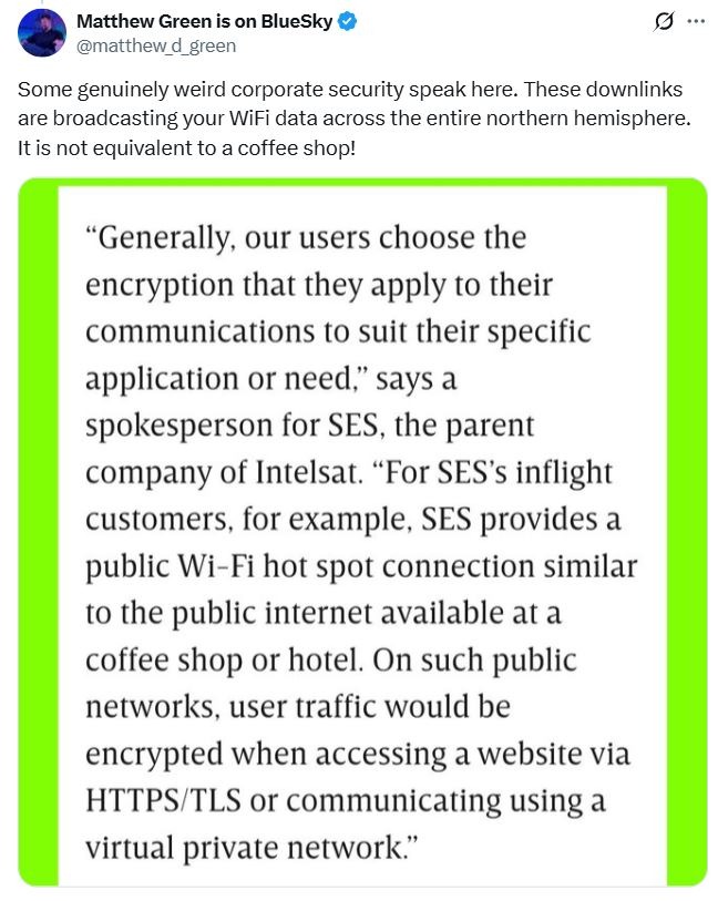 卫星数据泄露风险远超咖啡店WiFi，研究人员发出安全警告